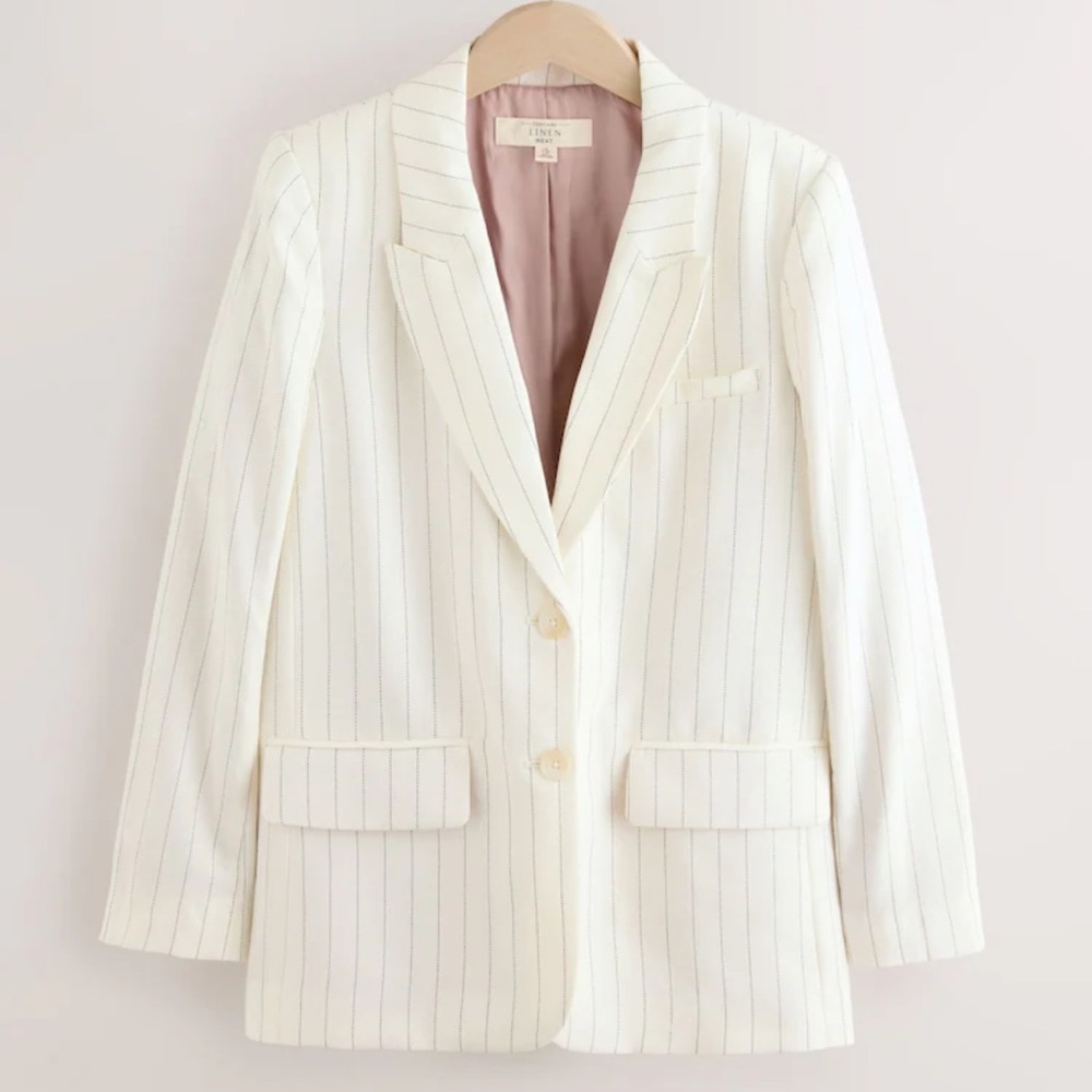 Black/white striped Linen Blend Blazer NWOT - Picture 5 of 17